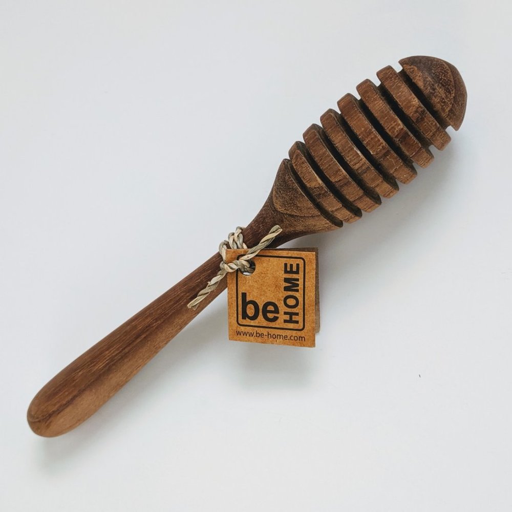 Modern Solid Teak Wood Artisan Honey Dipper Server MCM